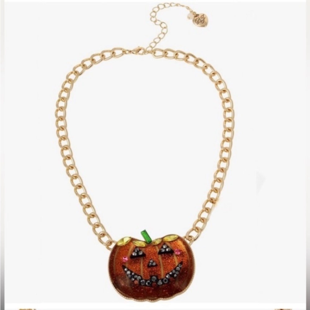 NWT Betsey Johnson Pumpkin statement necklace Halloween fun Cute - Picture 3 of 8